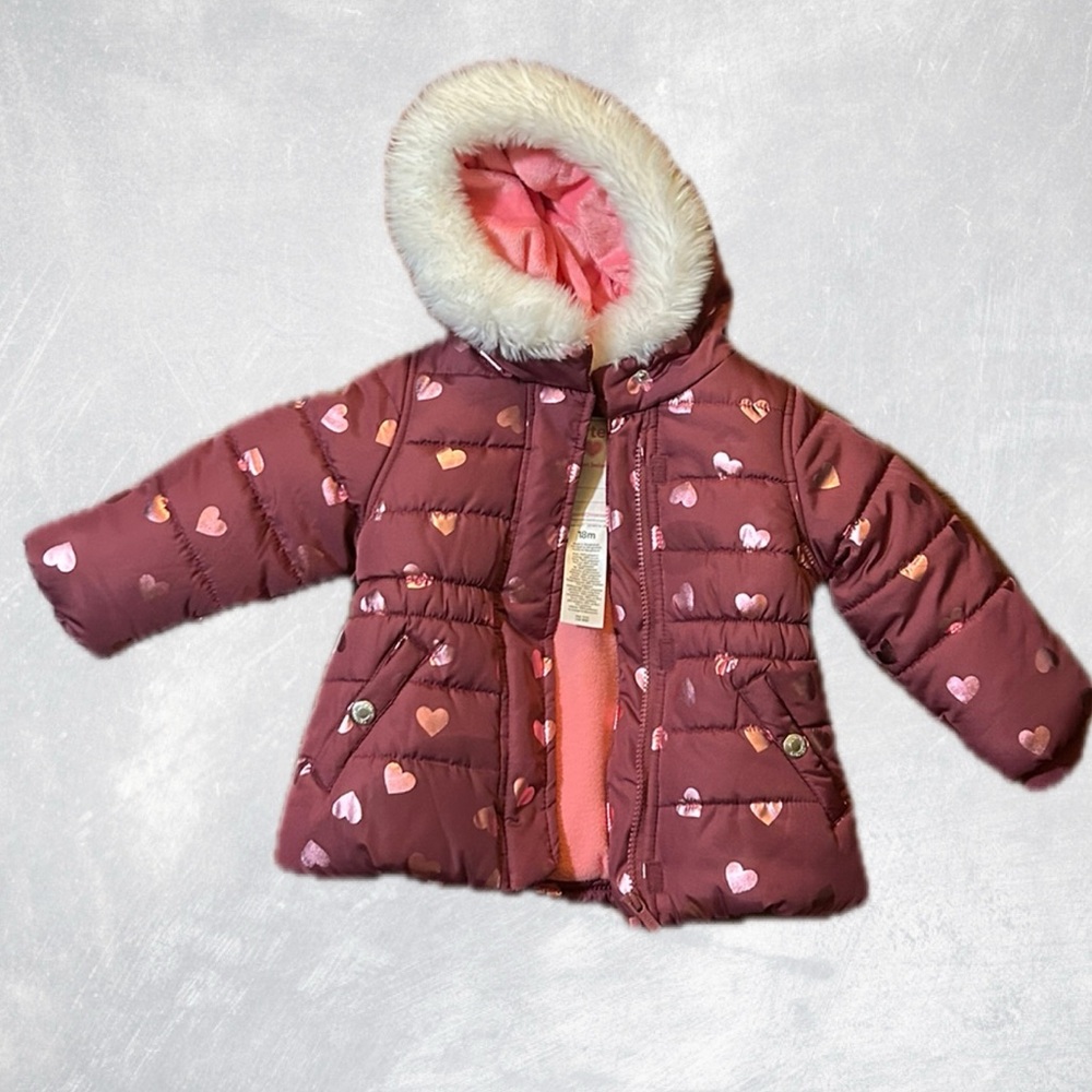 Carter’s Pink Hearts Puffer Coat 18 months. Like new!